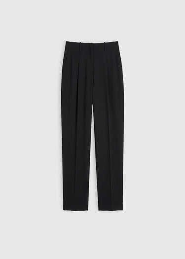 Pantalon Henri noir – matière tailleur, plis devant, poches italiennes, passepoil dos