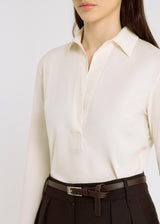 Blouse ivoire femme classe – coton stretch, col polo, tenue chic intemporelle, blouse chic femme, Hannah