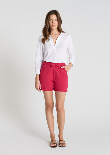 Short molleton rose poudré femme, taille élastiquée ajustable, poches latérales - Hermes