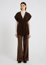Gilet marron femme baby alpaga volume kimono ceinture côtes – Gilet Honoré choco