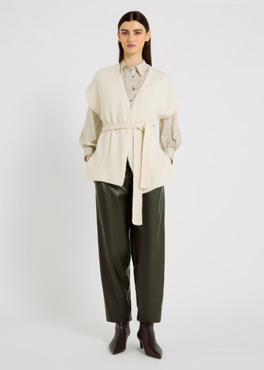 Gilet blanc cassé femme baby alpaga volume kimono ceinture côtes – Gilet Honoré off white
