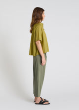 Vue arrière chemise Hortensia vert olive rayée volume ample voile coton emmanchure marteau