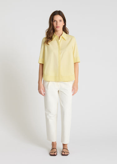 Chemise popeline coton jaune moutarde femme, col boutonné nacre, manches courtes - Isabella