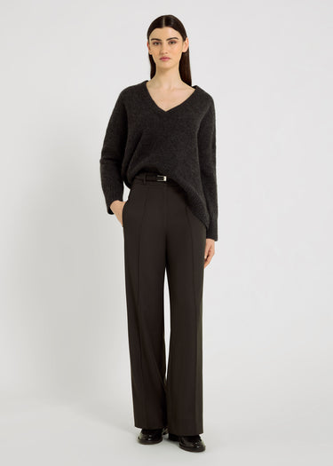 Pull gris anthracite femme baby alpaga col V oversize – Pull Jacques anthracite