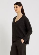 Pull femme gris anthracite oversize baby alpaga – coupe droite, dos plus long, Jacques