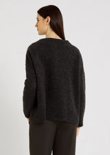 Pull gris chic femme col V alpaga – coupe droite ample, pull merinos femme, tenue décontractée, Jacques