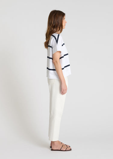 Sweat Jadish R blanc rayé porté pull rayé femme coton marinière volume boule estival