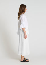 Blouse Jonquille blanc optique, chemisier femme voile de coton avec pli creux dos et tombé fluide, vue de dos