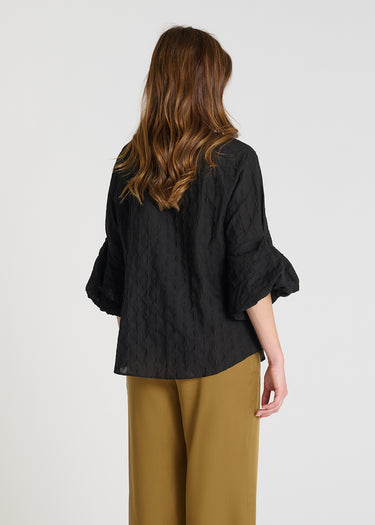 Blouse Jonquille noir, chemisier femme voile de coton avec pli creux dos et tombé fluide élégant, vue de dos