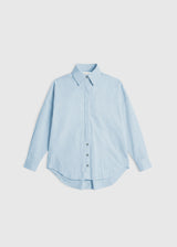 Chemise bleu ciel femme moderne oversize coton twill chevron – Chemise Karla bleu ciel