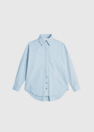 Chemise bleu ciel femme moderne oversize coton twill chevron – Chemise Karla bleu ciel