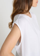 Blouse sans manche femme blanc jersey coton détail encolure ronde