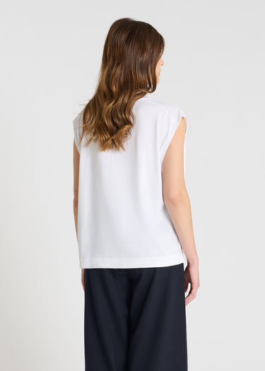 Débardeur femme blanc jersey coton empiècement épaules structurant