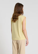 Débardeur femme jaune jersey coton empiècement épaules structurant