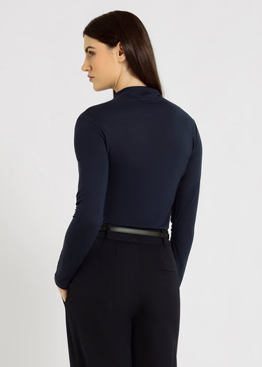 T-shirt col cheminée bleu nuit chic femme – lyocell laine doux, superposition, bustier femme, Marc