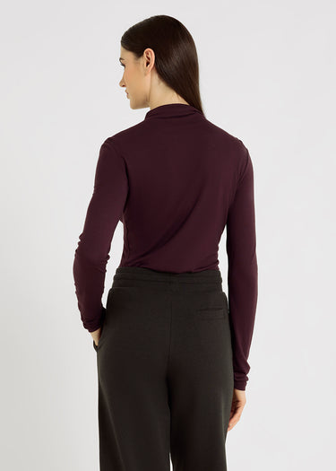 T-shirt col cheminée bordeaux chic femme – lyocell laine doux, superposition, bustier femme, Marc