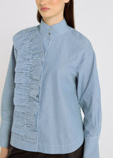 Chemise rayée bleu indigo femme classe – coton, volant piqué, belle chemise pour femme, Margaret