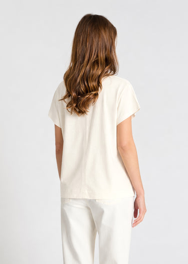Chemise manche courte femme portée jersey coton ivoire fluide léger quotidien Narcosn