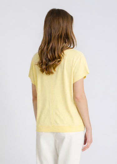Blouse manche courte femme portée jersey coton jaune fluide léger quotidien Narcosn