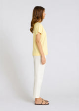Vue dos blouse manche courte femme jersey coton jaune pastel découpes volume droit Narcosn