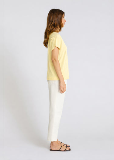 Vue dos blouse manche courte femme jersey coton jaune pastel découpes volume droit Narcosn