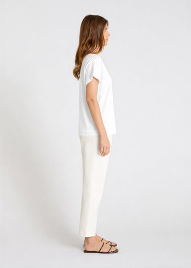 Vue dos débardeur blanc femme jersey coton lyocell découpes devant dos volume droit Narcosn