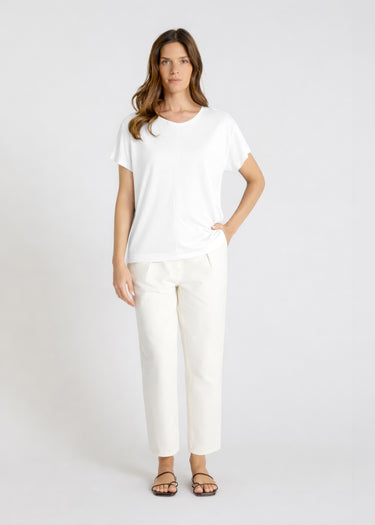 Débardeur blanc femme jersey coton lyocell fluide encolure ronde manches courtes léger Narcosn