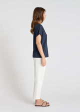Chemise femme bleu marine coton lyocell volume droit fluide vue de dos