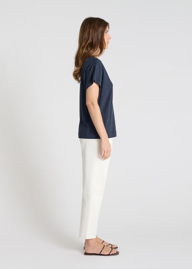 Chemise femme bleu marine coton lyocell volume droit fluide vue de dos