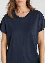 Tee shirt femme bleu marine jersey coton découpes structurantes devant