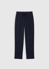 Pantalon femme élégant bleu marine – Oliver, nervures devant et poches latérales, flanelle douce