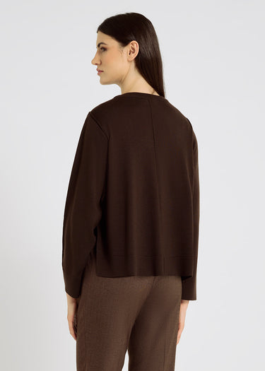 Pull mérinos marron chocolat femme – Oleg, fentes côtés et tombé souple, tenue chic