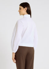 Chemise blanche luxe femme – Olympe, coupe droite courte contemporaine, chemisier blanc chic