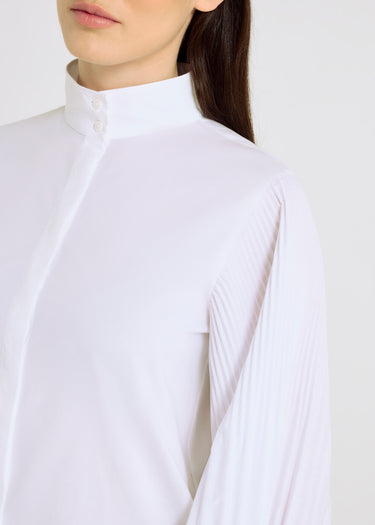 Chemise col mao blanche femme – Olympe, popeline structurée, silhouette épurée intemporelle