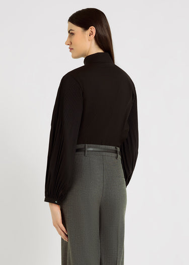 Chemise femme classe noire – Olympe, coupe droite courte contemporaine, chemise chic pour femme