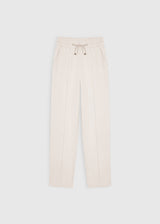 Pantalon molleton femme beige – Philip, ceinture bord-côte à liens, poches à l'italienne