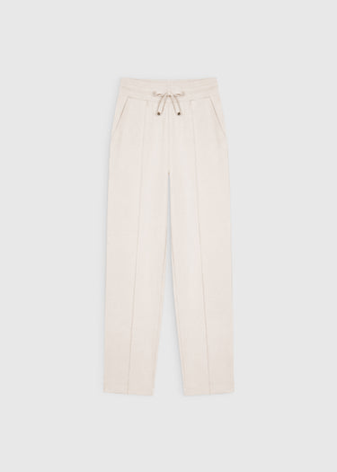 Pantalon molleton femme beige – Philip, ceinture bord-côte à liens, poches à l'italienne