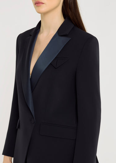 Blazer Paolina S bleu nuit crêpe fluide – silhouette élégante, robe cocktail ou tenue soirée