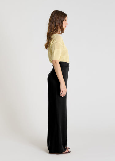 Pantalon large noir Phlox, matière Tencel souple, poches passepoilées, style chic femme