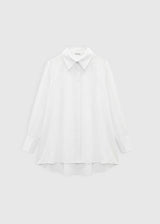 Chemise blanche femme chic – Rebecca, ouverture partielle, demi-patte boutonnage, boutons nacre