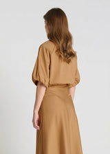 Jupe évasée femme élégante en coton caramel, tenue chic pour femme – Rosie