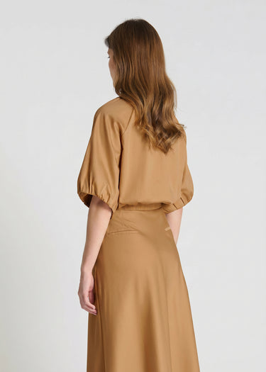 Jupe évasée femme élégante en coton caramel, tenue chic pour femme – Rosie