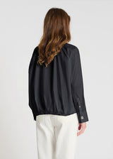 Chemisier noir pour femme zip devant, plis structurés effet boule tenue soirée – Senecon