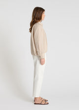 Chemise femme classe beige sable manches longues, chemisier chic femme col chemise – Senecon