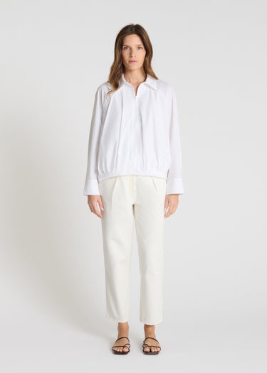 Chemise blanche femme Seneçon zippée popeline coton emmanchure raglan poignets boutonnés