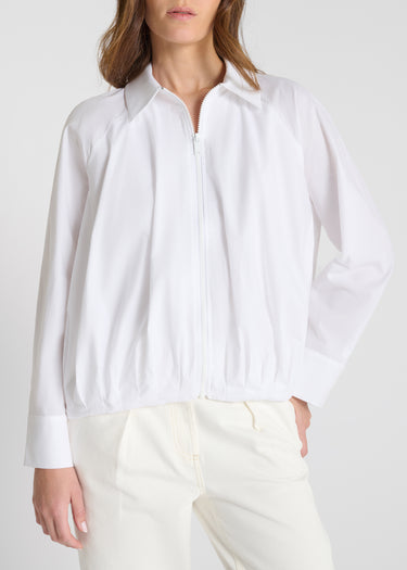Vue arrière chemise Seneçon blanc plis effet boule dos long structuré popeline coton