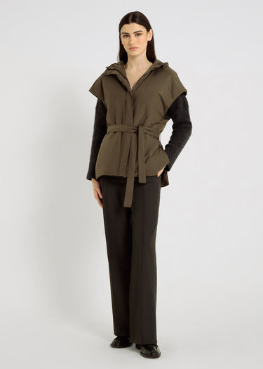 Doudoune kimono femme vert kaki, volume ample, capuche ajustable, ceinture surpiquée – Susan