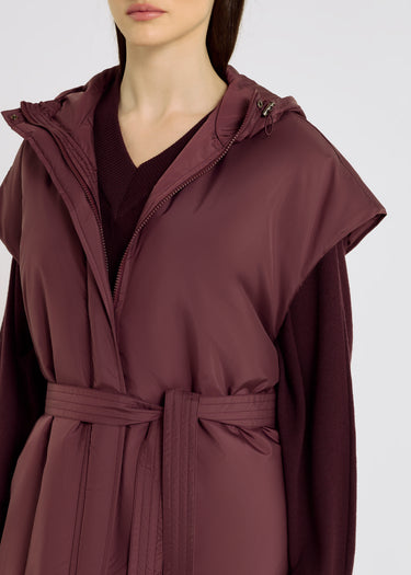 Manteau kimono femme bordeaux léger, capuche cordons élastiques, tenue chic – Susan