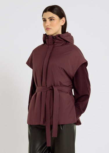 Veste kimono matelassée femme bordeaux, emmanchure basse, fentes côtés – Susan
