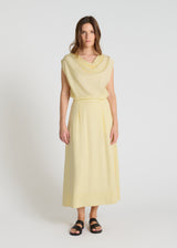 Jupe longue jaune femme Tulipe Tencel fluide longueur midi coupe évasée zip latéral